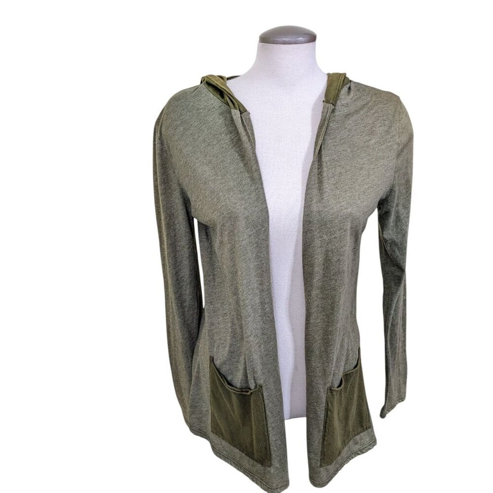 Soul Flower Womens S Olive Green Open Cardigan Hooded Eco Friendly Sustainable